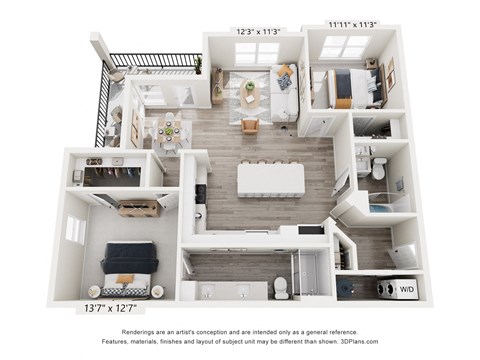Floor plan for 2 beds, 2 baths, 1150 sqft
